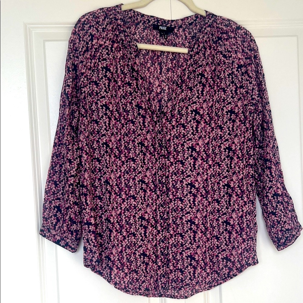 PAIGE Women's Navy and Pink Floral Blouse